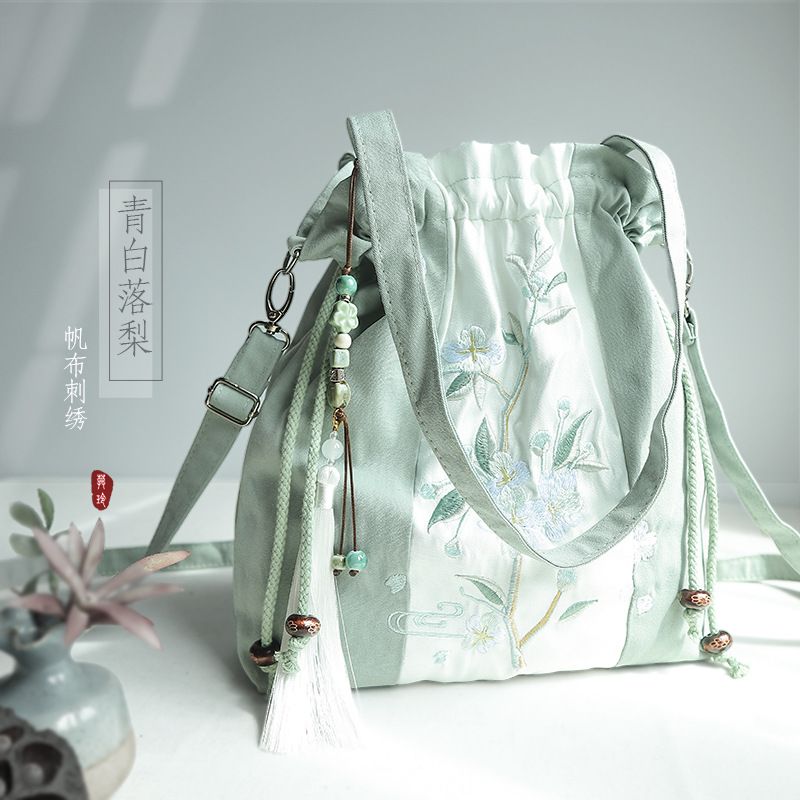 大容量帆布刺绣汉服荷包斜挎包森系仙女中国风复古汉元素手提包袋