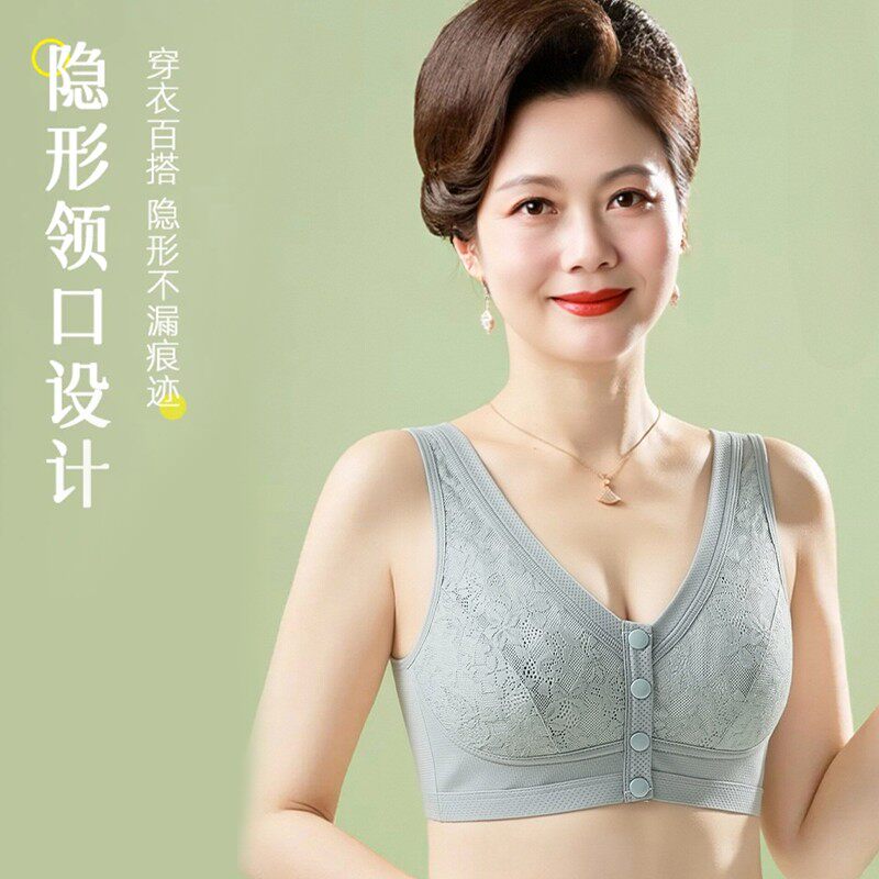 中老年大码春夏款薄款透气妈妈内衣文胸老年舒适前开扣无钢圈胸罩