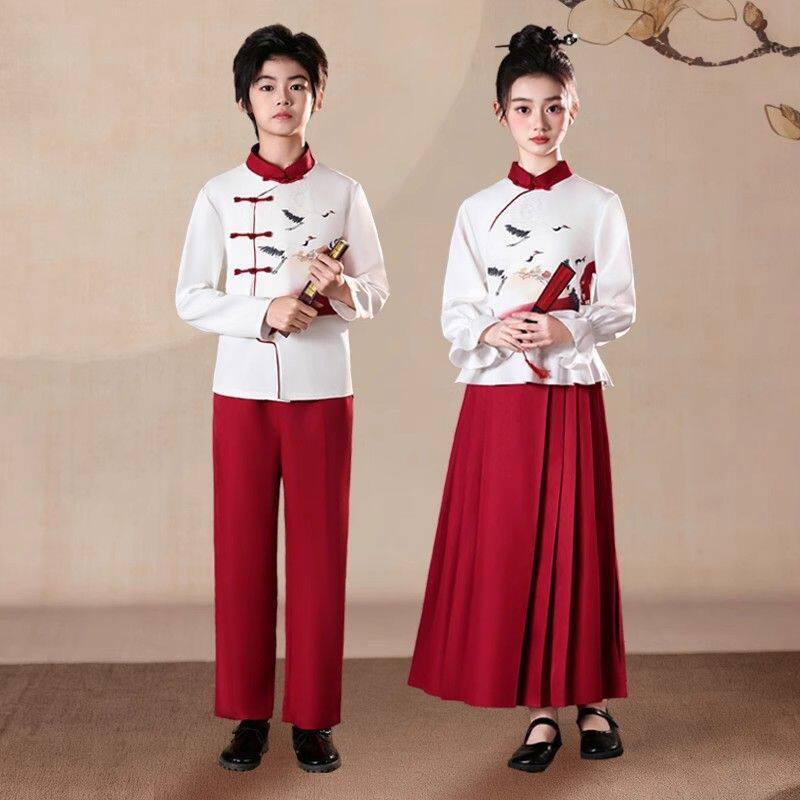 儿童元旦演出服小学生诗歌朗诵合唱礼服中国风女童古筝比赛表演服