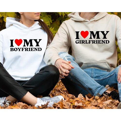 M 40519 I Love My Boyfriend Girlfriend Hoodie 印花连帽衫