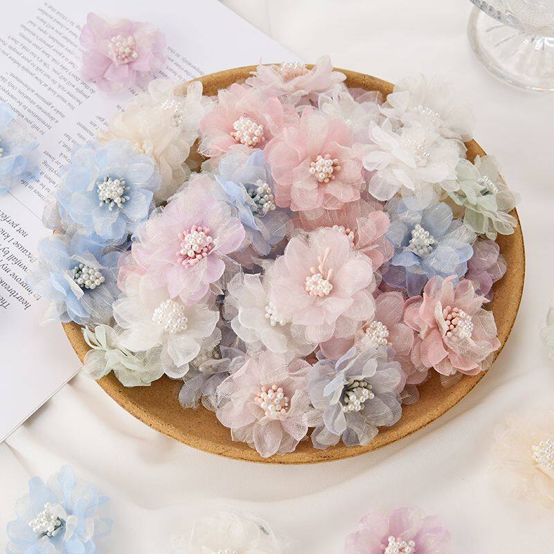 仿真花芙蓉纱花假花diy手工头饰发夹材料服饰草帽花辅料