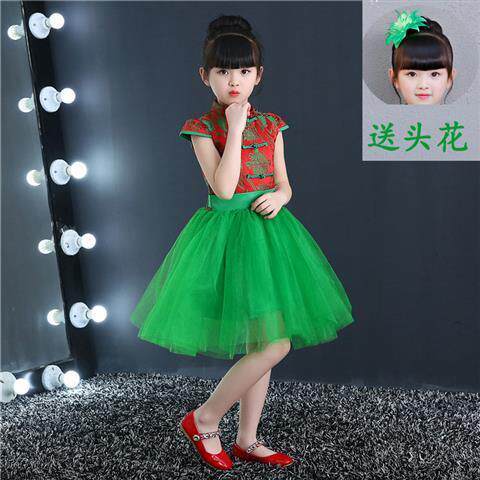 国庆儿童红色演出服中国风古筝服装二胡快板小学生口才朗诵合唱服