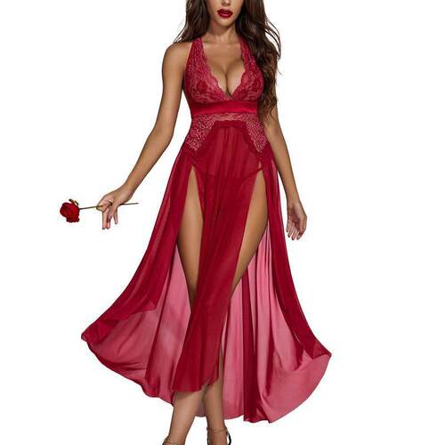 E 63857 Leopard Sheer Halter Nightgown 豹纹透视吊带睡裙新款