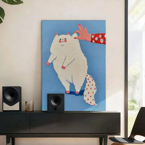 治愈系可爱猫咪客厅装饰画小众艺术餐厅奶油风沙发背景墙卧室挂画