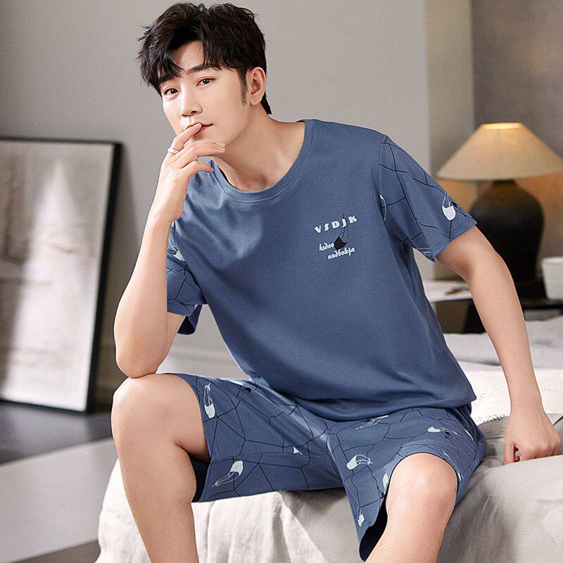 纯棉新款睡衣男士短裤夏天短袖休闲夏季可外薄款宽松家居服套装