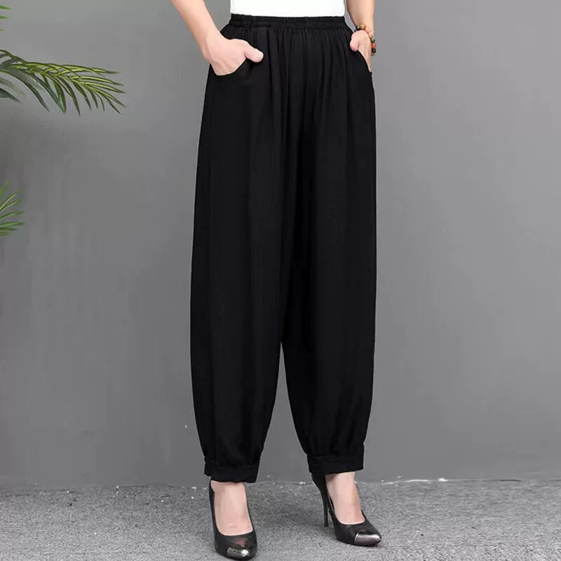 春夏棉绸灯笼裤阔腿裤休闲太极拳服晨练武术练功裤家居防蚊瑜伽裤