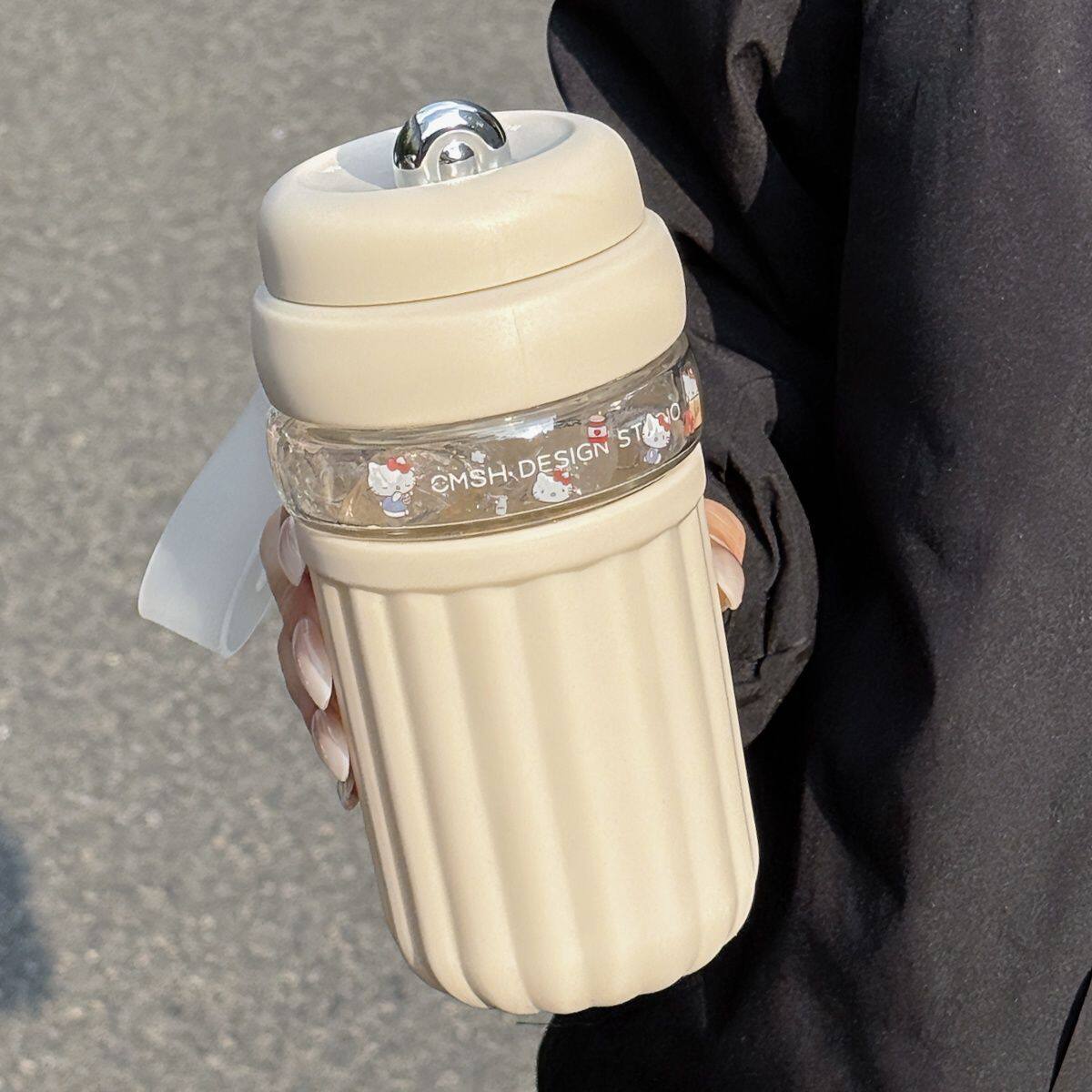 简约水杯玻璃杯女生高颜值2025新款办公室茶水分离耐高温杯子带盖