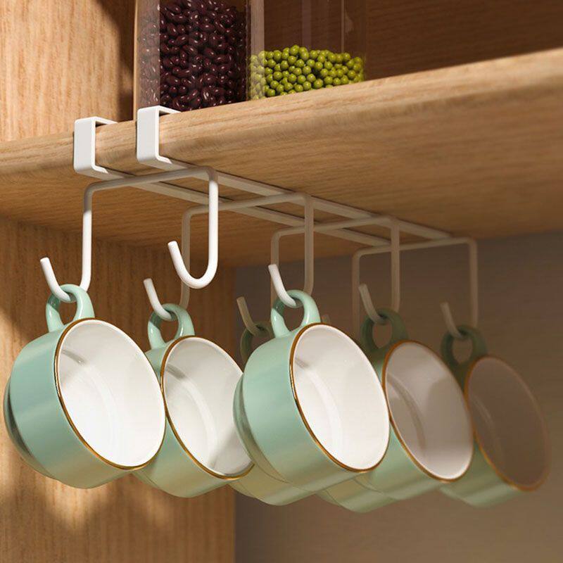 倒挂吊柜三排下挂钩收纳架悬挂式无痕免钉橱柜挂钩厨房杯架
