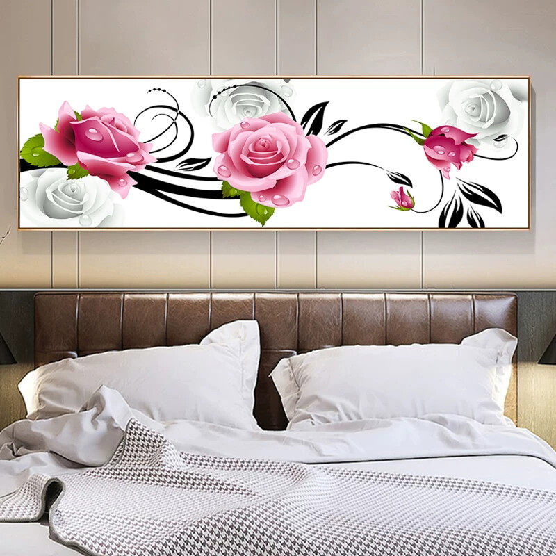 花卉玉兰花床头挂画现代简约卧室装饰画客厅主卧背景墙晶瓷镶钻画