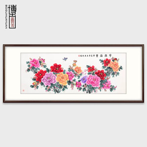 新中式客厅装饰画手绘牡丹花鸟画卧室床头挂画沙发背景墙壁画国画