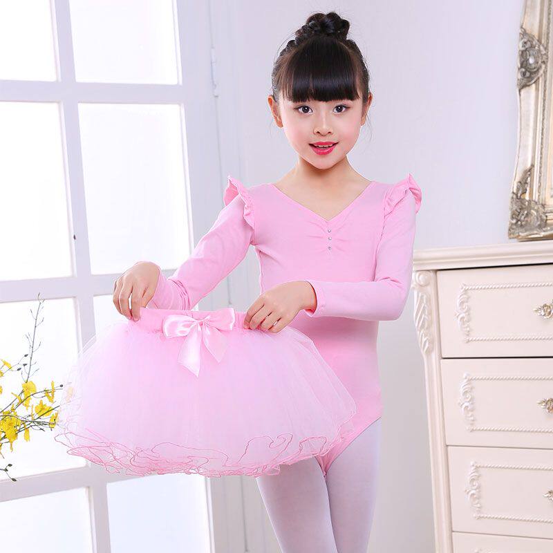 女童芭蕾舞儿童舞蹈练功服春秋长短袖蓬蓬纱裙考级服民族舞演出服