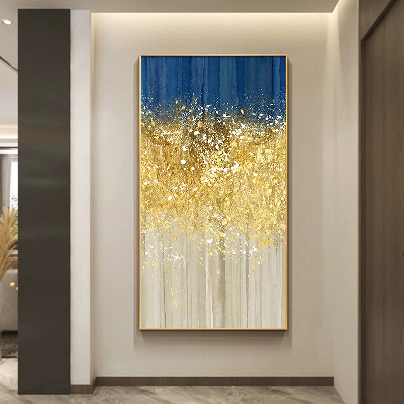 金色发财树装饰画 轻奢风玄关挂画 客厅走廊风水画 耀沙金金属框