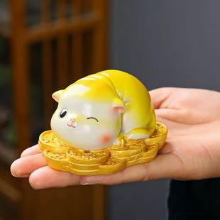 创意招财猫变色茶宠精品可养家用茶桌茶道茶盘陶瓷轻奢茶玩小摆件