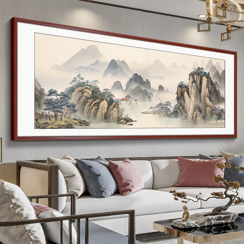 风景山水画客厅挂画新中式沙发背景墙装饰画茶室办公室壁画水墨画