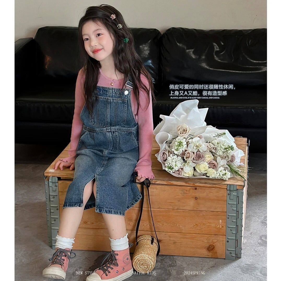 女童夏装2024新款儿童裙子宝宝连衣裙牛仔裙中大童时髦洋气背带裙