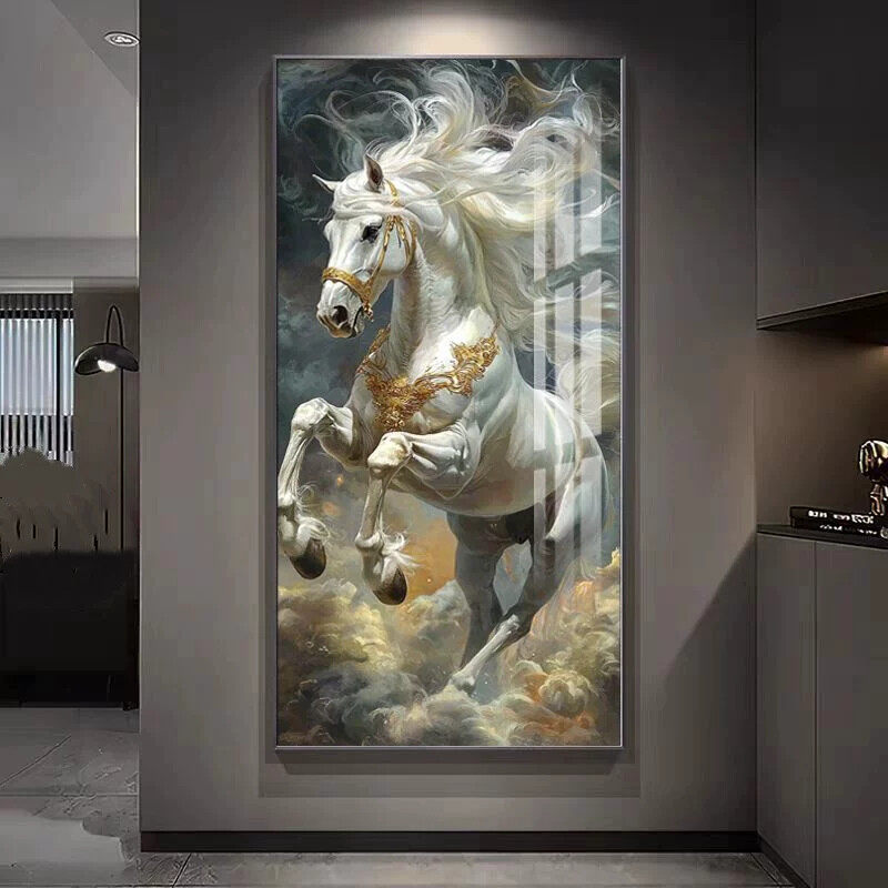 马到成功玄关装饰画大气骏马图客厅壁画现代轻奢挂画