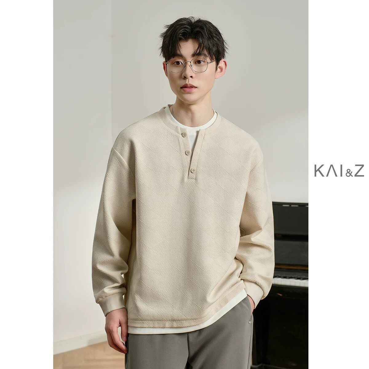 假两件提花卫衣男春秋季2025新款宽松潮流春装内搭打底衫长袖上衣