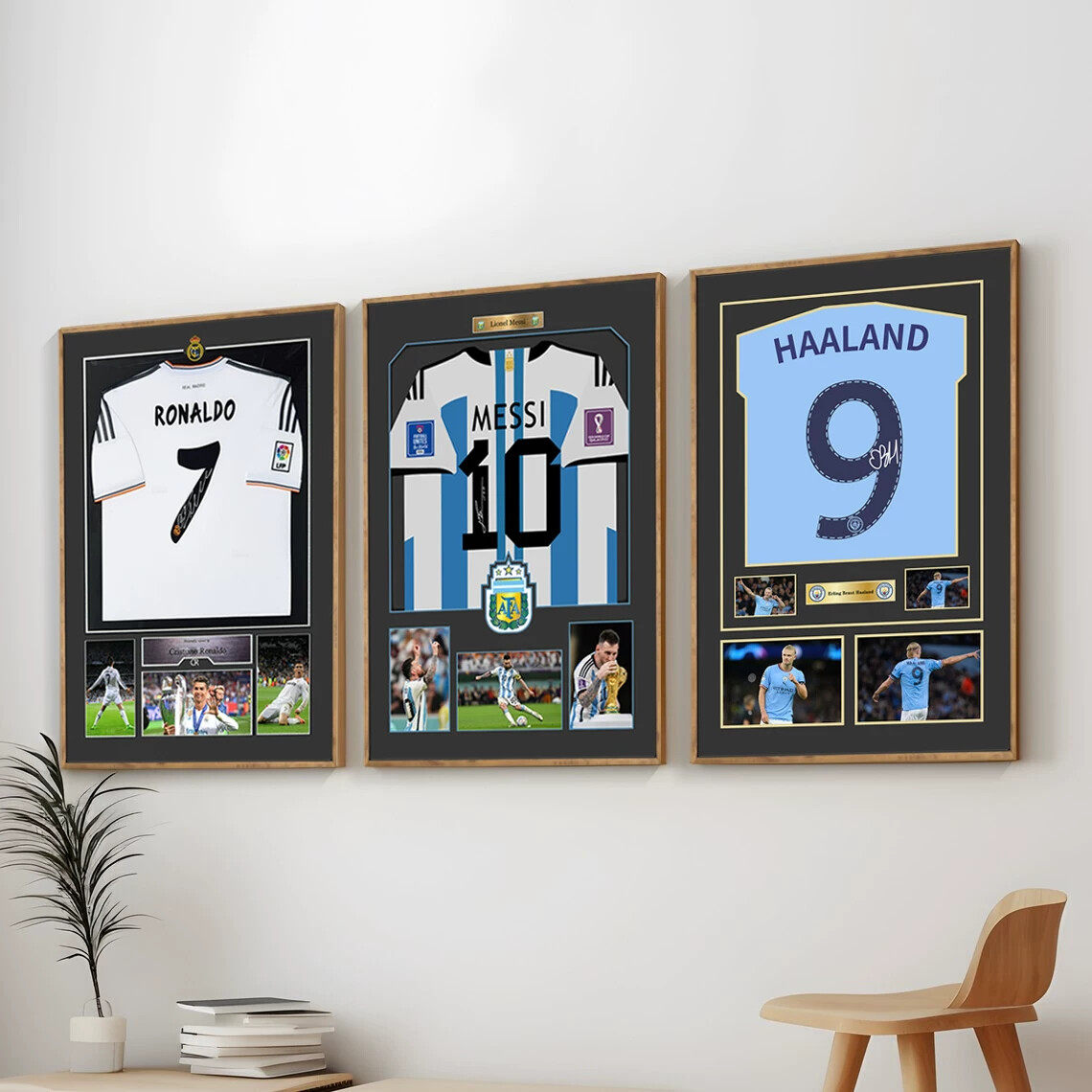 足球明星球衣挂画梅西C罗姆巴佩海报装饰画卡卡哈兰德内马尔壁画