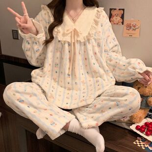 可外穿睡衣女春秋冬季加厚加绒可爱小个子家居服爆款公主风套装
