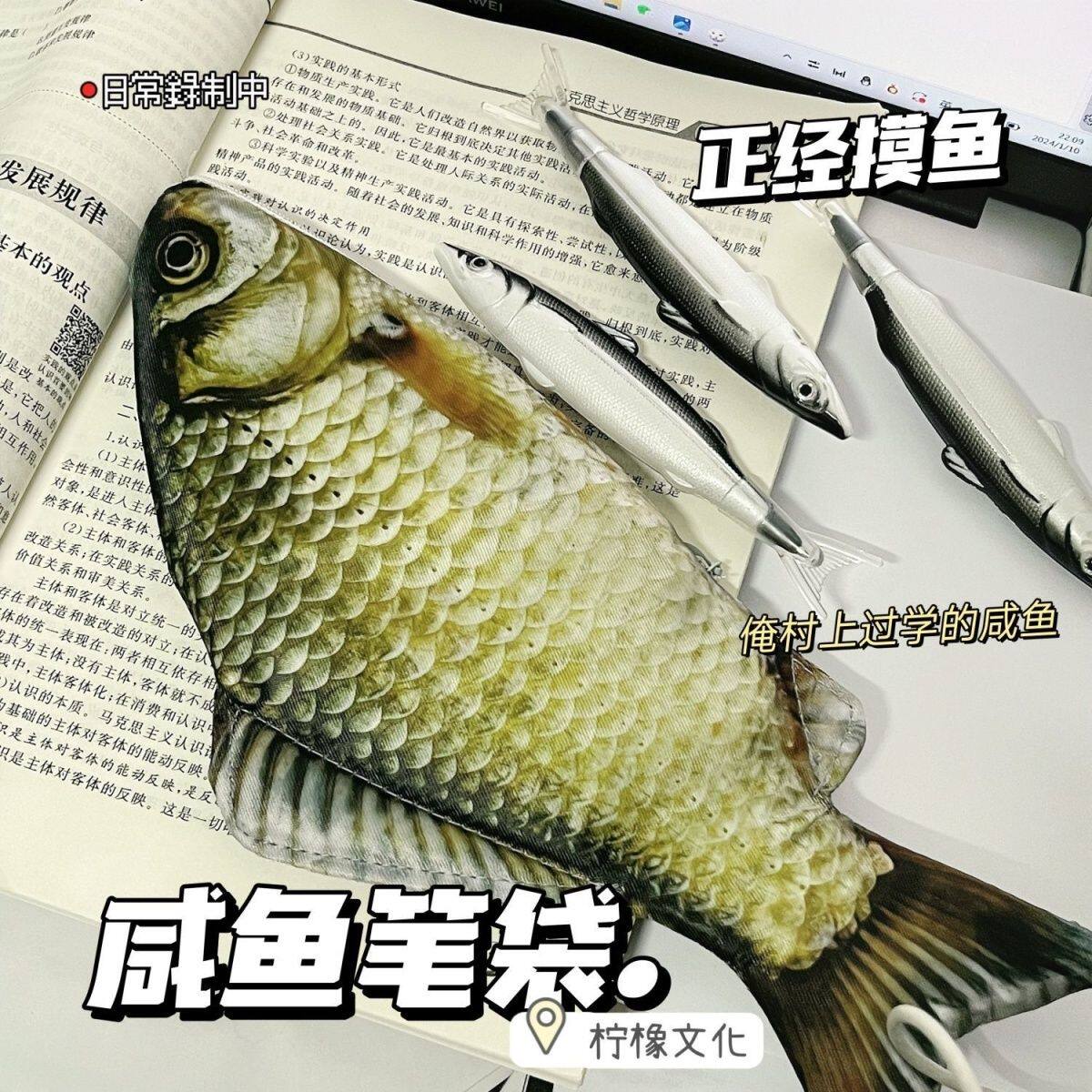创意仿真鲫鱼笔袋抖音同款个性搞怪爆款海鱼文具盒铅笔盒韩版咸鱼