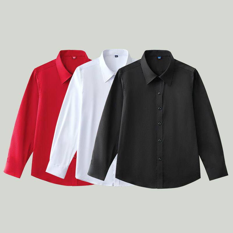 儿童免烫长袖黑色衬衫春秋男童女童小学生校服合唱表演出红白衬衣
