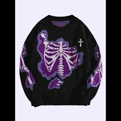 Unisex Skeleton Pattern Drop Shoulder Sweater Casual