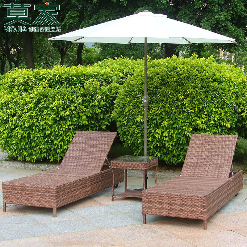 莫家户外躺椅午睡休闲别墅庭院游泳池沙滩椅露天露台阳台编藤躺床