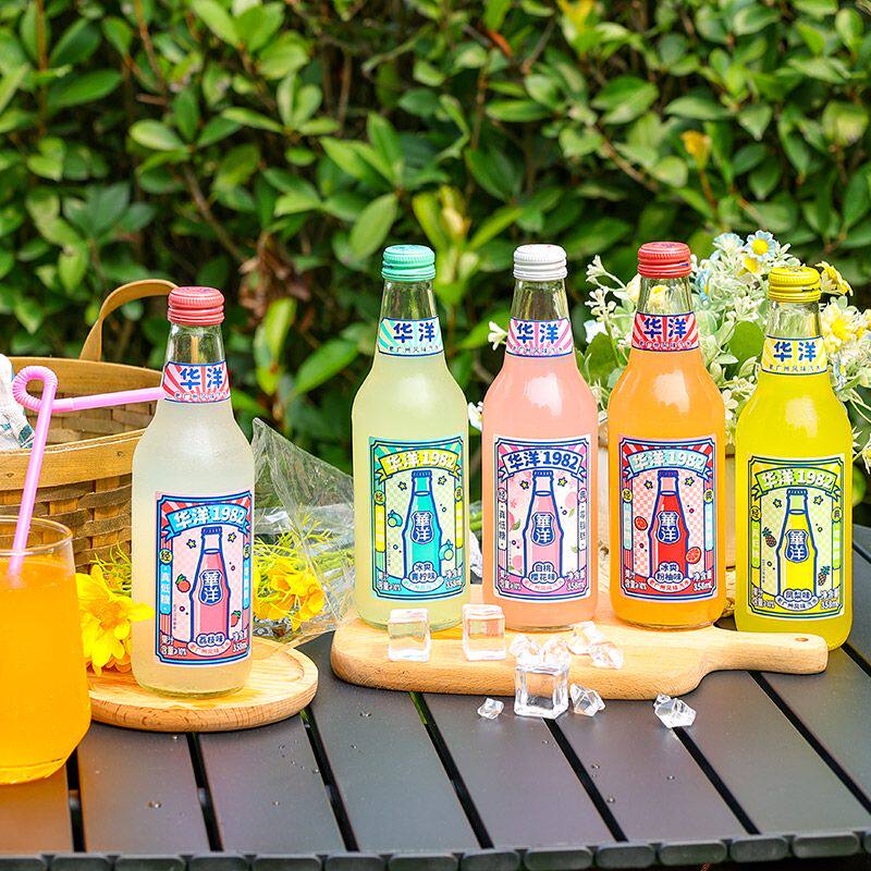 华洋汽水1982果汁碳酸饮料358ml*4瓶玻璃瓶小瓶清仓婚礼饮料
