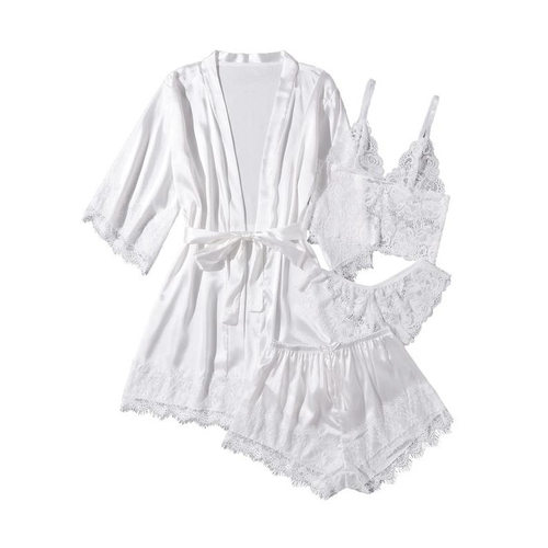 K 66606 Lace Ice Silk Loungewear Set 蕾丝冰丝家居服四件套