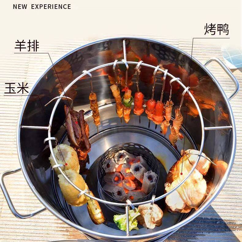 无烟烧烤圆形吊炉不锈钢碳商用烤炉家用烤鸡户外烤串烤羊腿
