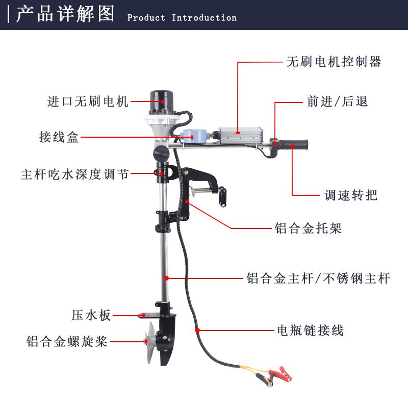 推进器电动无刷船外机铝合金挂浆机皮划艇钓鱼冲锋舟螺旋桨推动器
