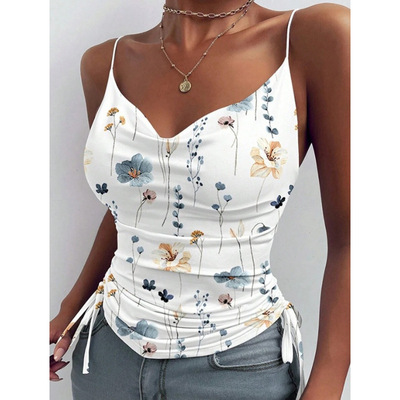 L 84487 3D flower ruffled camisole 立体花皱褶吊带衫跨境