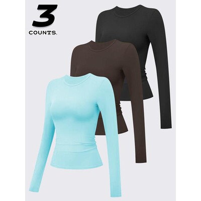 3 Pcs Sporty Long Sleeve Shirts Fitness Running Tops High