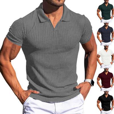 Mens Muscle V Neck Polo Shirts Slim Fit Short Sleeve Golf