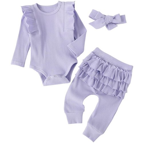 L 46599 Baby Ribbed Romper Set 女婴连身衣 欧美跨境亚马逊