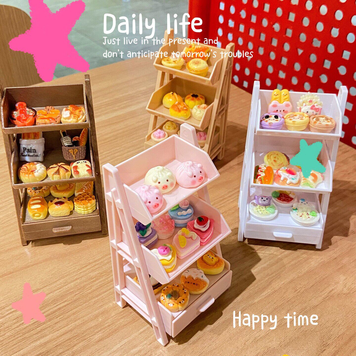 网红迷你食玩三层带抽屉超市货架收纳陈列娃娃屋甜品面包置物架