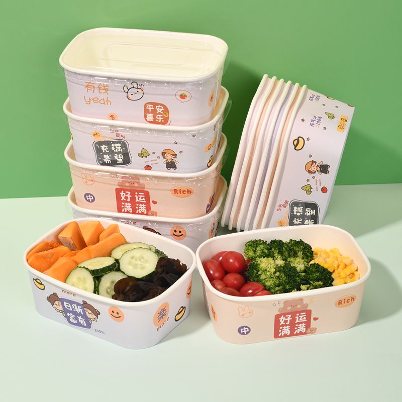 家用待客一次性纸碗餐具商用水果沙拉主食外卖打包户外野餐餐盒子