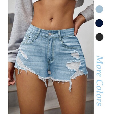 springtok Womens Ripped Raw Trim Denim Shorts Plain Zipper