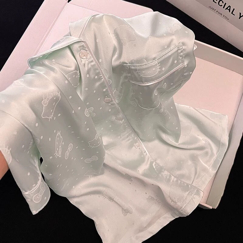 夏季天2025新款冰丝凉感睡衣女士薄款短袖女童卡通亲子套装家居服