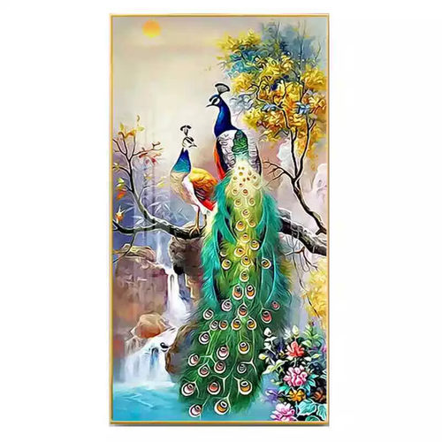 客厅入户门玄关装饰画过道走廊尽头壁画中式孔雀凤凰晶瓷镶钻挂画