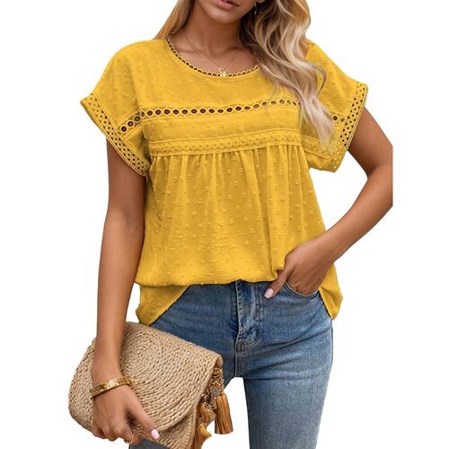 J 90971 Lace Dot Short Sleeve Top 圆点蕾丝短袖上衣 跨境
