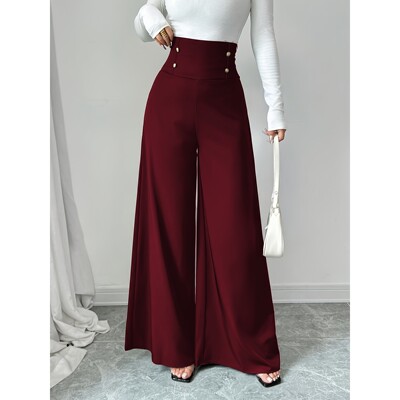 F 57291 Elegant High Waist Black Wide Leg Pants 高腰黑色阔腿
