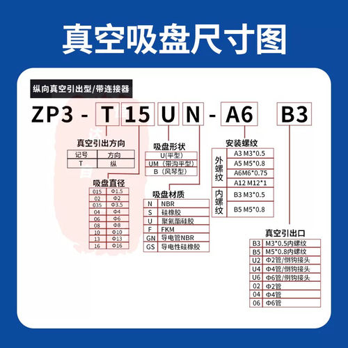 SMC型真空吸盘ZP3-04UMN/ZP3-T04 06 08 10 13 16UMN/UMGS-A5-B5