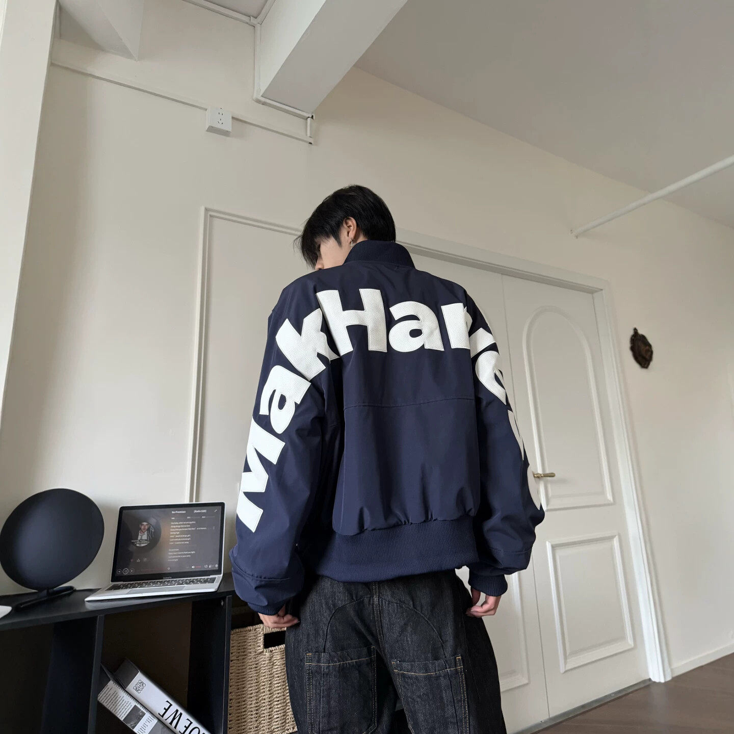 DHSS美式街头字母贴皮刺绣飞行夹克春季男女宽松休闲棒球拉链外套