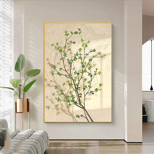 现代简约玄关装饰画光影绿植客厅沙发小清新挂画奶油风墙面壁画