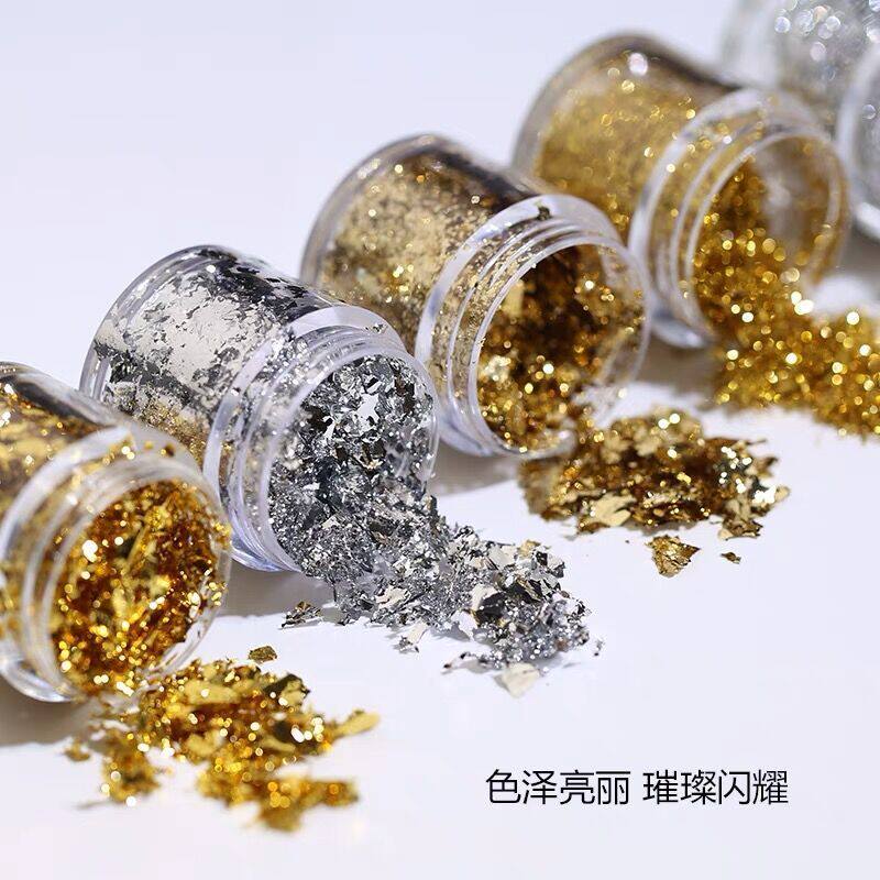 美甲金箔饰品套装美甲金箔碎片银铂金碎片超薄金箔粉饰品指甲配饰