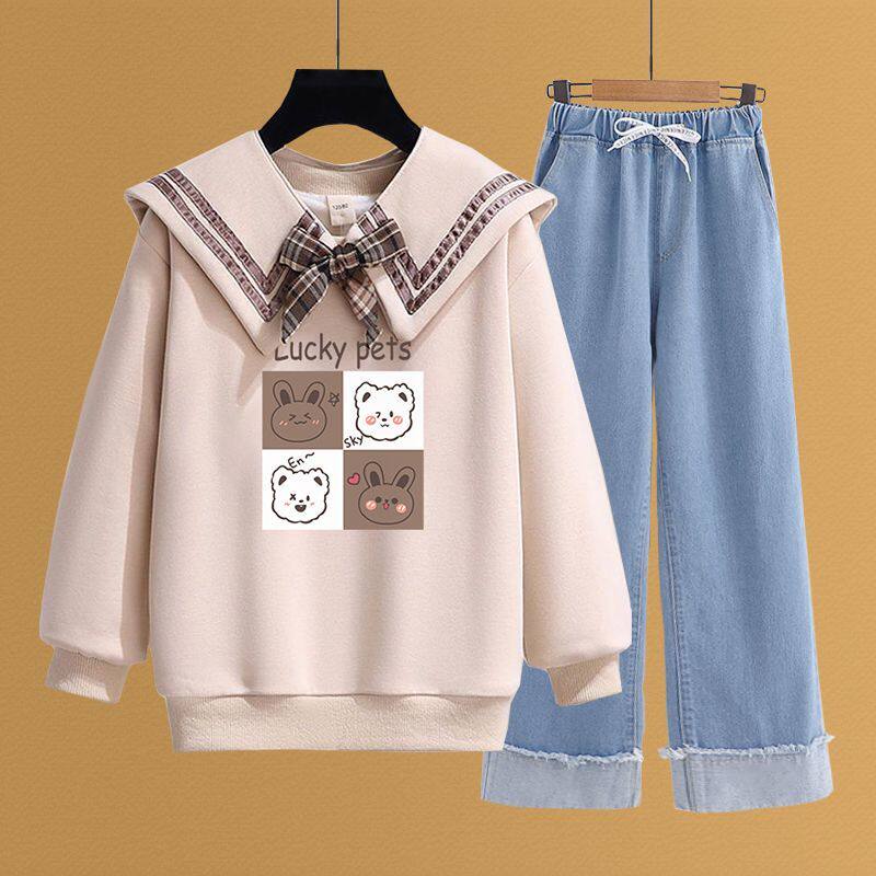 初中生女装套装娃娃领卫衣春秋新款可爱女孩衣服休闲裤两件单/套