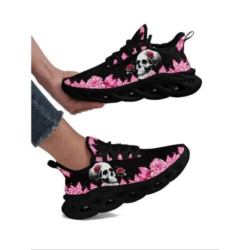 Womens Random Floral Print Lace Up Low Top Sneakers Summer