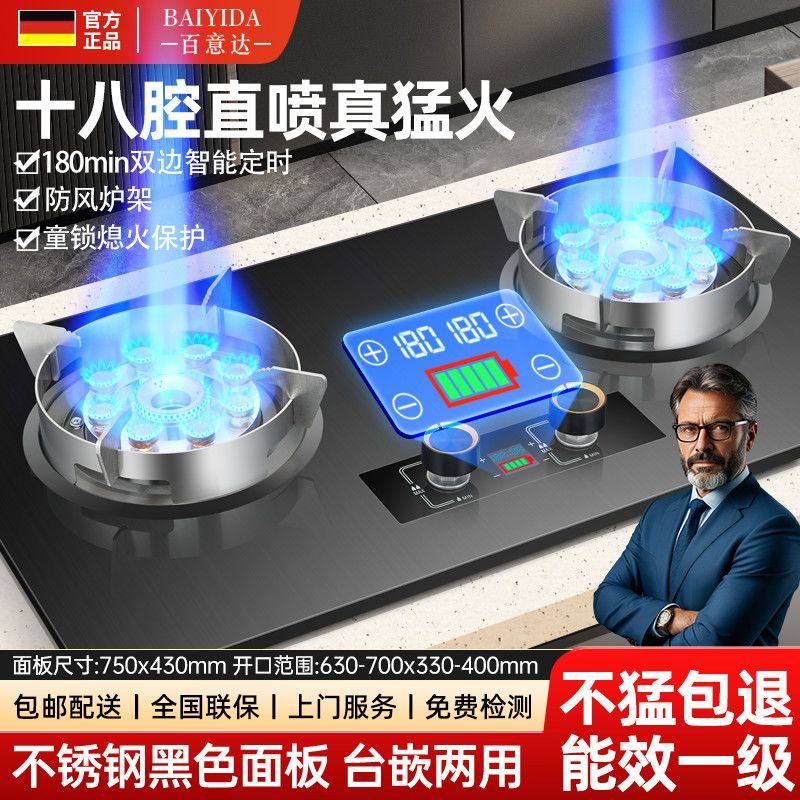 德国正品十八腔直喷猛火燃气灶双灶家用天然气液化气灶台嵌定时灶