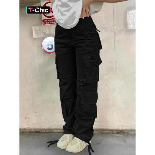 Womens Plain Button Pocket Cargo Pants Casual Street